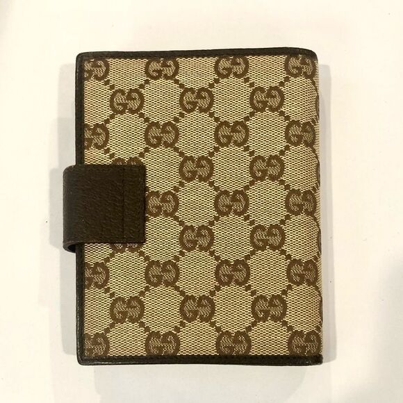 M GUCCI MONOGRAM Leather Canvas Agenda Binder Passport Holder Credit Card Wallet - Picture 3 of 17